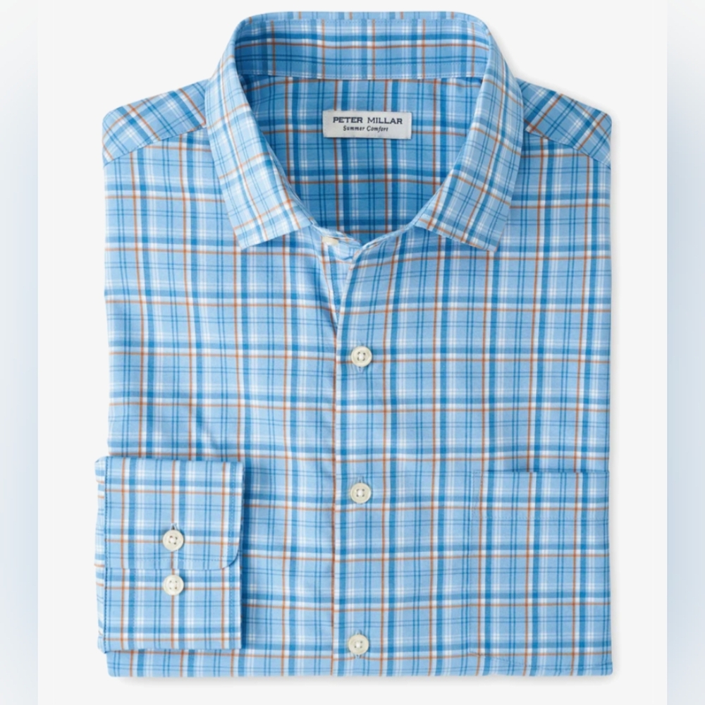 Peter Millar Crown Sport Sun Protection Golf Button Plaid Shirt Size Small NEW!